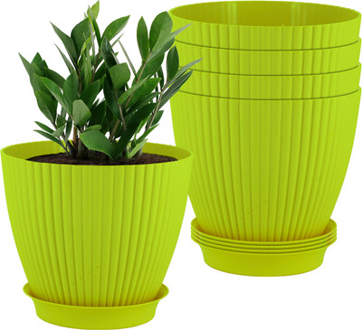 Garden's Need Garden’s Need 7-Inch Round Flower Pots with Tray | Set of 5 Green Plant Container Set(Pack of 5, Plastic)