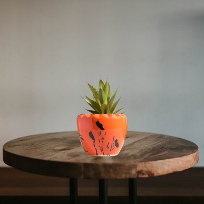 Bright Shop Ceramic Planters Pot Orange, Round Shape Planter For Plant.(Plants Not Included) Plant Container Set(Ceramic)