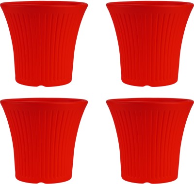 Garden's Need Round Shape Red Flower Pot-Set of 4 Plant Container Set(Pack of 4, Plastic)