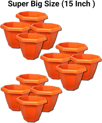 GreenLove Super Big 15Inch Octagon Planter for Terrace Garden Balcony & Home Plant Pots | Plant Container Set(Pack of 12, Plastic)