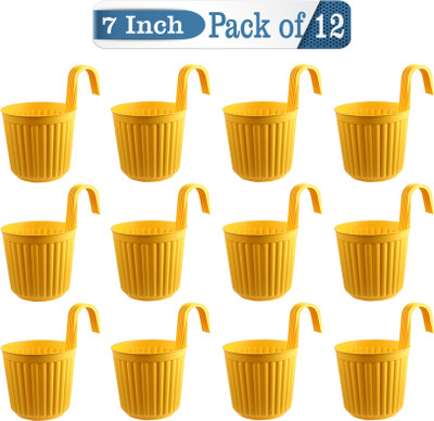 Zobby High Quality Plastic Hook Railing Pots / Hanging Plant Container Set(Pack of 12, Plastic)