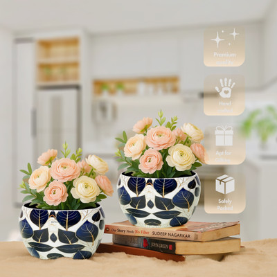 METALLICON Combo Pack of 2 Leaf Design Decorative Planters Plant Container Set(Pack of 2, Metal)