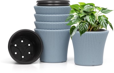 Livzing 9 Inch Self Watering Pot-Plastic Flower Pot-Gamla Planter Pot-Grey- Plant Container Set(Pack of 5, Plastic)