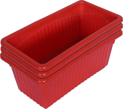 KUBER INDUSTRIES Rectangular Jupiter Plastic Window Pot|Flower Planter for Home 14 Inches(Red) Plant Container Set(Pack of 3, Plastic)