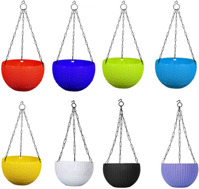 Besttrader Hanging Knit Basket Multipurpose Hanging Plant Container & Flower Pot with chain Plant Container Set(Pack of 8, Plastic)