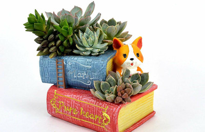 Vikarafty Resin Pot Cute Book Succulent Planter Pot (1 Pot Only Plant not Included) Plant Container Set(Terracotta)