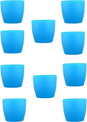 FanciaDecore Round Plastic Planter (BLUE) (Set of 10) Plant Container Set(Pack of 10, Plastic)