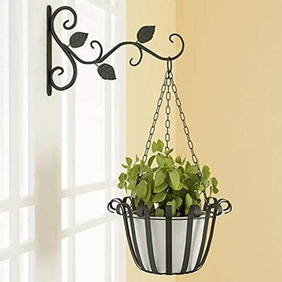 Acrylic Design Art Hanging Basket Brackets Plant Hook Metal with Basket(Pot no Included) Plant Container Set(Metal)