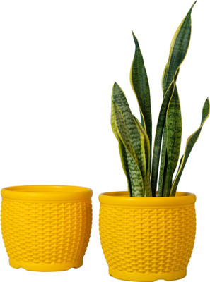Mrida and Maati 8 Inch Flower Pots for Home (2 Pcs,YELLOW) Indoor & Outdoor Gamla, Gardening Big Plant Container Set(Pack of 2, Plastic)