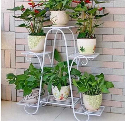 WOOD MINE Stand For Balcony Large-6 tier white Plant Container Set(Metal)