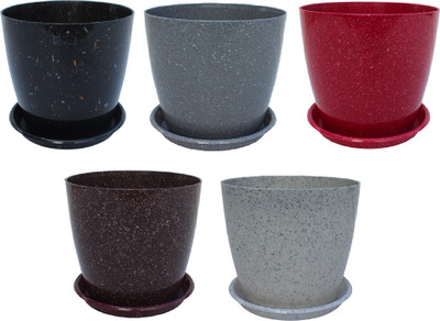 KWEL Divinity pot 8inch with bottom tray for home,Garden, Pack of 3 Multi color Plant Container Set(Pack of 5, Plastic)