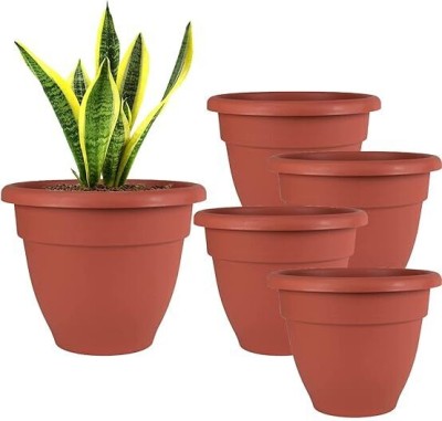 Urban Infotech Big Size Set of 4 Gardening Flower Pots Round Garden Plastic Planters 18 inch Gamla for Home Lawn Roof Strong Plastic Body Flower Pots for Home Gardening Container Set-RED Plant Container Set(Pack of 4, Plastic)