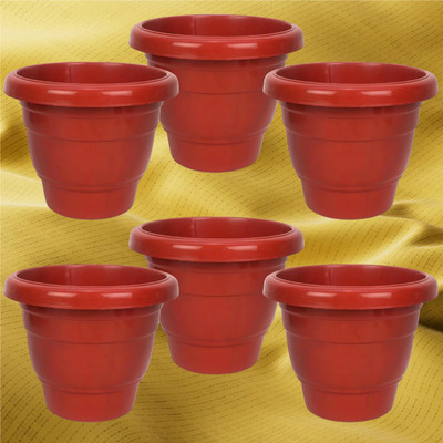 VirajSanchi Virajsanchi Plastic Plant Container Pack Of 6 Pices Brown Color 8 Inches Plant Container Set(Pack of 6, Plastic)