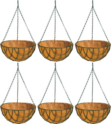 Garden Deco 12 Inch Coir Hanging Basket (Green) Plant Container Set(Pack of 6, Metal)