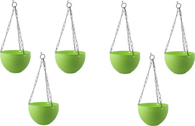 Zobby 8 Inch (20.32 cm x 14 cm) Flower Hanging Pots for Home / Office / Garden Plant Container Set(Pack of 6, Plastic)