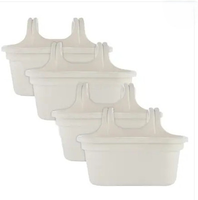 Bluevista Double Hook Plastic Hanging Planter Pot for Home & Garden|14 Inch|White color Plant Container Set(Pack of 4, Plastic)