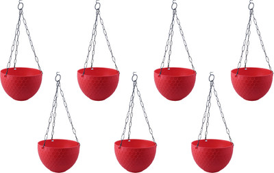 Zobby 8 Inch (20.32 cm x 14 cm) Flower Hanging Pots for Home / Office / Garden Plant Container Set(Pack of 7, Plastic)