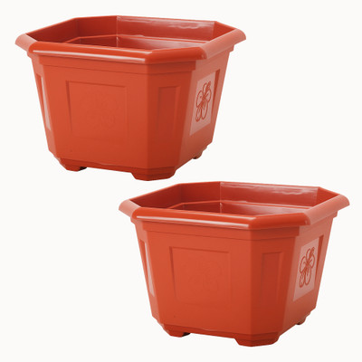 gurusamy Hexagonal Plastic Flower Pot | Home Garden, Balcony & Decorative Plants Plant Container Set(Pack of 2, Plastic, Terracotta)
