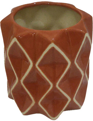 RBT Decorative Ceramic Planter Pot with Diamond Pattern, Brown Plant Container Set(Ceramic)