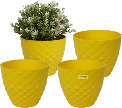 HOMESTIC Plastic Flower Pots for Indoor|Outdoor|Diamond Flower Pot|6 Inch|Packof 4|Yellow Plant Container Set(Pack of 4, Plastic)