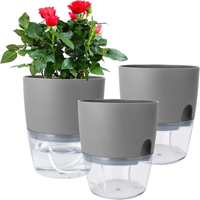 METROWAVE Inhouse planter | Lazy Planter, Self Watering Pots | Decorative Plant Pots Plant Container Set(Pack of 3, Plastic, Fiber Glass)