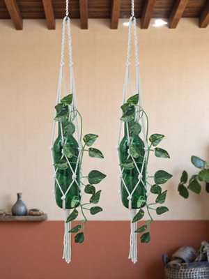 MAYA CREATION Handmade Macrame Bottle Hanger Plant Container Set(Pack of 2, Fabric)
