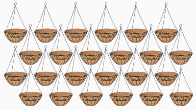 Garden Deco Heart Design Coir Hanging Basket with Chain (Set of 24 PCS, 12 INCH) Plant Container Set(Pack of 24, Metal)