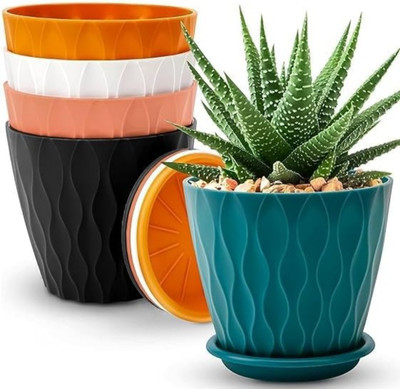 Mira Farmcraft Round Liners Flower Pots with tray for Home & Decoration Plant Container Sets Plant Container Set(Pack of 5, Plastic)
