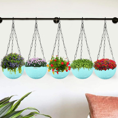 HOMESTIC by Kuber Industries Marble Euro Hanging Flower Pot for Home & Garden|7 Inch|Pack of 5|Mint Green Plant Container Set(Pack of 5, Plastic)