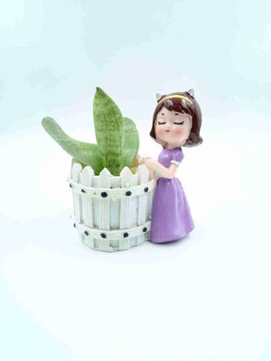 Handicraft decor Handcrafted Girl With White Basket Planter/Flower Pot For Table Top Decorative Plant Container Set(Poly-Resin)