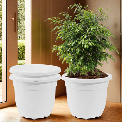HOMESTIC by Kuber Industries Pack of 3 Plastic Flower Pot with Removable Wheels | 18 Inches | White Plant Container Set(Pack of 3, Plastic)