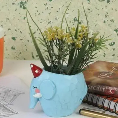 Dashdivine Cute Elephant Shaped Planter Pot – Ceramic Succulent Flower Pot Plant Container Set(Poly-Resin)