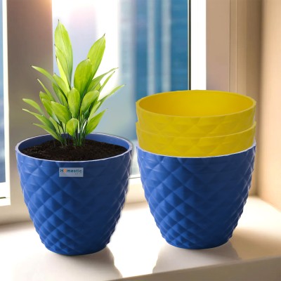 HOMESTIC Pack of 4 Diamond 6 Inch Flower Pots Stand for Garden & Balcony | Blue & Yellow Plant Container Set(Pack of 4, Plastic)