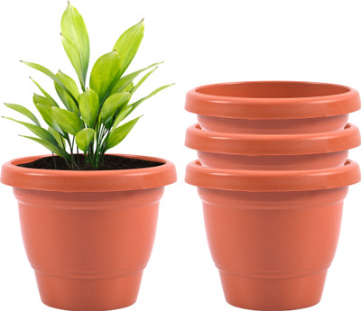KUBER INDUSTRIES 4 Pcs Flower Pots for Garden & Planters for Home | 8 Inch | Plain Orange Plant Container Set(Pack of 4, Plastic)