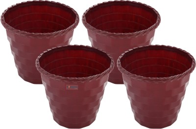 HOMESTIC Brick Pot|Plastic Flower Pots for Home D�cor|6 Inch|Pack of 4|Maroon Plant Container Set(Pack of 4, Plastic)