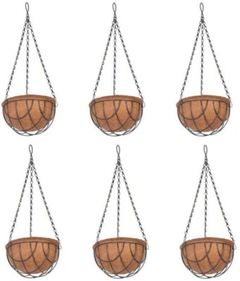 Niyara Metal coco coir Hanging Planter Basket, 11 inch, 6 Pieces Plant Container Set(Pack of 6, Metal, Wood)