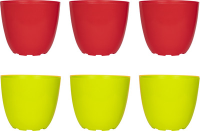 Worketrix Eco Friendly Highly Durable Round Orchid (3 green,3 red) Plant Container Set(Pack of 6, Plastic)