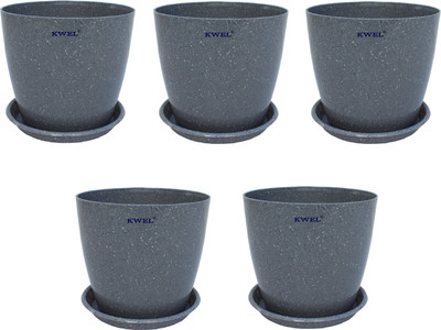 KWEL Divinity pot 8inch with bottom tray for home,Garden, Pack of 5 Grey Plant Container Set(Pack of 5, Plastic)