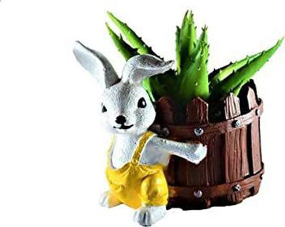Vermartcraft Rabbit Barrel Resin Flower Pot and Pen holder Plant Container Set(Poly-Resin)