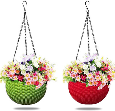 IMAGINEA 2 Pack Hanging Planters with Hook + Chain, Beautiful Hanging Planters Indoor Plant Container Set(Pack of 2, Plastic)