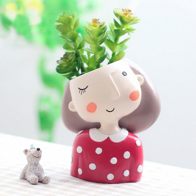 Sovincraft Red Girl Resin Flower Pot and Pen holder Plant Container Set(Poly-Resin)