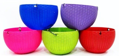 Besttrader Hanging Euro Basket Flower Pot Plant Container Set(Pack of 5, Plastic)