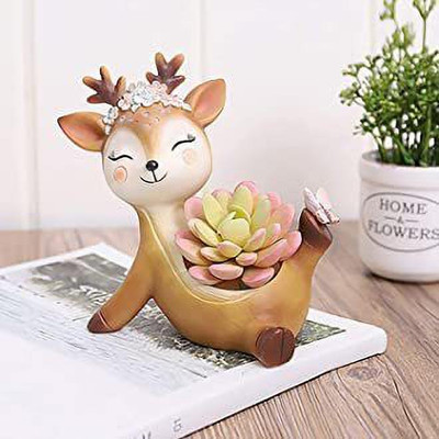 Vermartcraft Dancing Deer Resin Flower Pot and Pen holder Plant Container Set(Poly-Resin)