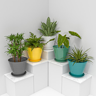 BELLERBIRD 8 inch Flower Pots Outdoor Indoor, Planters with Drainage Hole and Tray Saucer Plant Container Set(Pack of 5, Plastic)