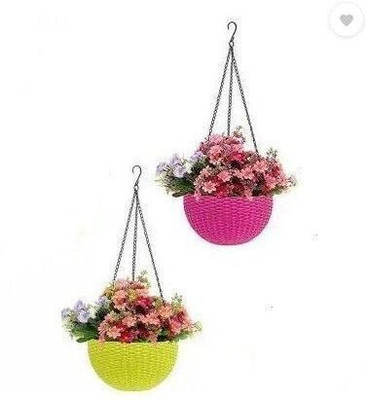 Funtastik Plastic Hanging Planter Set, Multicolour, Pot For Home, Office, Balcony, Hall Plant Container Set(Pack of 2, Plastic)