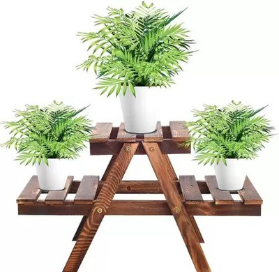Anaya AfroZ Wooden Flower pot stand wood container & Vase stand pot stand wood 3 portion Plant Container Set(Wood)