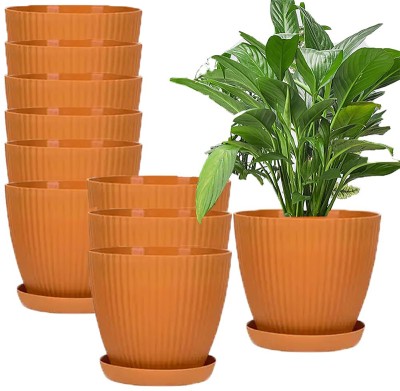 Urban Infotech 6 Inch Planter Flower Pots with Drainage Trays Plastic Planters Plant Container Set(Pack of 10, Plastic)