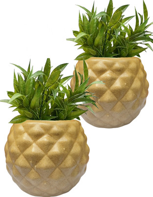 Gupta Golden Anar Round Ceramic Pot Size 4x5inch GH0012_1-03_Packof2 Plant Container Set(Pack of 2, Ceramic)