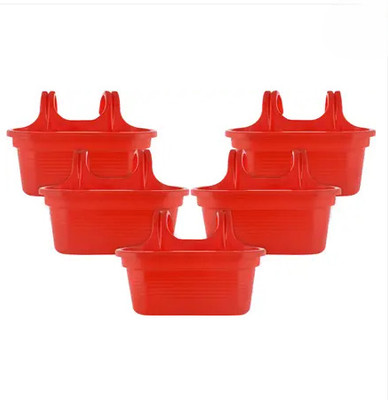 Dervino Double Hook Plastic Hanging Planter Pot for Home & Garden|14 Inch|Red color Plant Container Set(Pack of 5, Plastic)