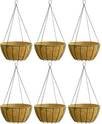 Garden Deco Metal, Coir Hanging Basket With Chain, Green, 12 Inch, 6 Set Plant Container Set(Pack of 6, Metal)